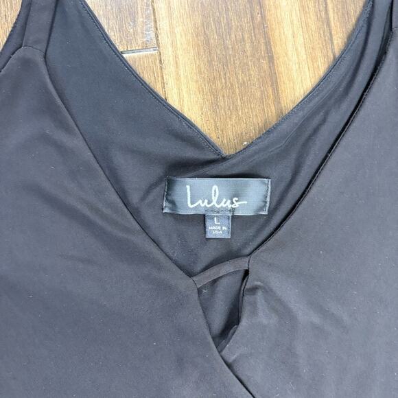 Lulu's size L Black Sleeveless Wrap Camisole Thin Strap V neck Flowy Fit Keyhole - Picture 3 of 9